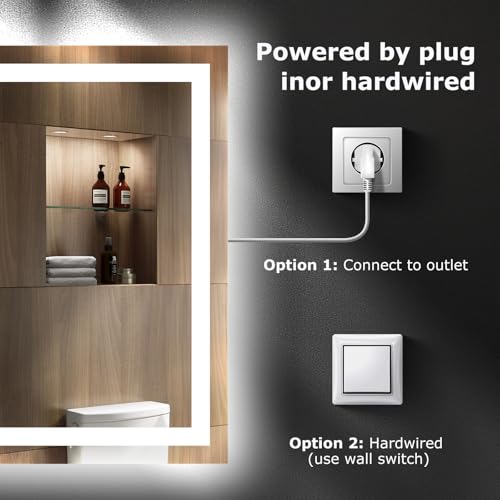 Hivone 32"X36" LED Bathroom Mirror with Lights, Anti-Fog, Dimmable, Backlit + Front Lit, Smart Bathroom Vanity Mirror, Memory Function, Shatterproof, Tempered Glass (Horizontal/Vertical) - size: 32"L x 36"W