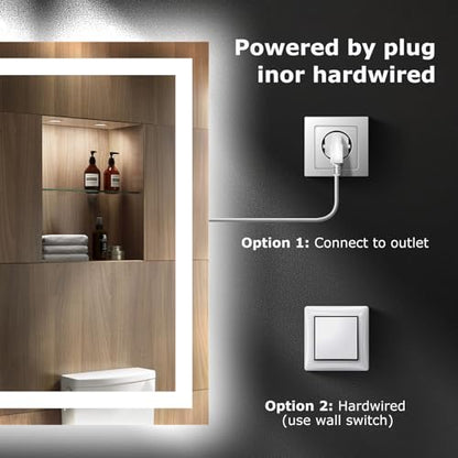Hivone 32"X36" LED Bathroom Mirror with Lights, Anti-Fog, Dimmable, Backlit + Front Lit, Smart Bathroom Vanity Mirror, Memory Function, Shatterproof, Tempered Glass (Horizontal/Vertical) - size: 32"L x 36"W