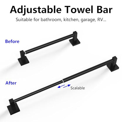 Towel Bar, Towel Racks for Bathroom Wall Mounted, Matte Black | Adjustable 12.7 to 23.2 Inch Single Towel Rod, 304 Stainless Steel Towel Holder, Rustproof, Square Base, Heavy Duty, Modern - color: Matte Black, size: Wall-Mounted