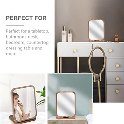 Beaupretty Fold Down Desk Vanity Makeup Mirror Makeup Mirror with Stand Wooden Desktop Folding Table Desk Countertop Bathroom Make Up Foldable Desk Table