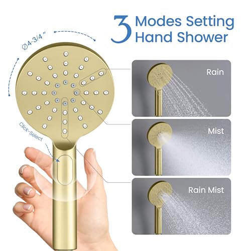 Circular Ceiling Mounted Shower System with 2-Function Faucet Set | Solid Brass Pressure Balanced Valve | Anti-Scald Design for Reliable Water Temperature Control (Brushed Gold Finish, KSF408) - color: Brushed Gold