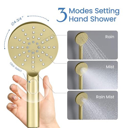 Circular Ceiling Mounted Shower System with 2-Function Faucet Set | Solid Brass Pressure Balanced Valve | Anti-Scald Design for Reliable Water Temperature Control (Brushed Gold Finish, KSF408) - color: Brushed Gold