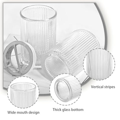 Clear Toothbrush Holders for Bathrooms, 2pcs Glass Toothbrush Holder and 12oz Bathroom Tumbler Cup Set, Silver Tooth Brush and Toothpaste Organizer for Bathroom Vanity Countertop - color: Clear Silver