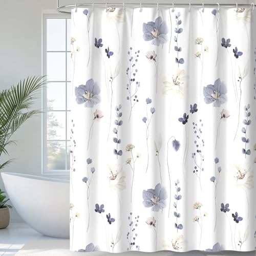 QiyI Watercolor Floral Shower Curtain, Flowers Print Minimalist Bathroom Curtain, Machine Washable Spring Modern Shower Curtains, Waterproof Fabric Shower Curtain Set with Hooks, 72 x 72, Grey - color: Grey, size: 72"W x 72"L (Pack of 1)
