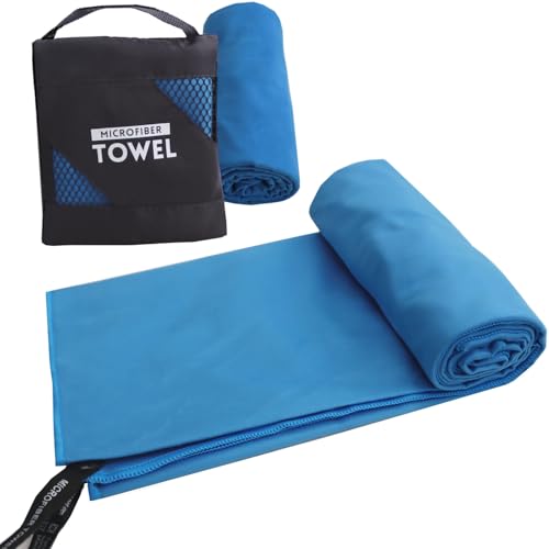 Camping Towel Super Absorbent, 16 x 32 Inches Quick Dry Microfiber Towel for Travel, Camper, Gym, Yoga - Ultra Compact Beach Towel Lightweight for Sports, Travel, Beach, Swimming, Backpacking (Blue) - color: Blue, size: 16" x 32"