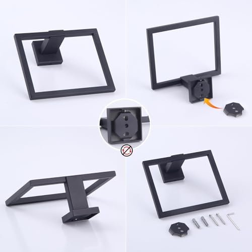 GERZWY Modern Black Towel Holder SUS304 Stainless Steel Towel Hanger Towel Ring for Bathroom Lavatory Wall Mount Contemporary Style JG1906-BK - color: Black