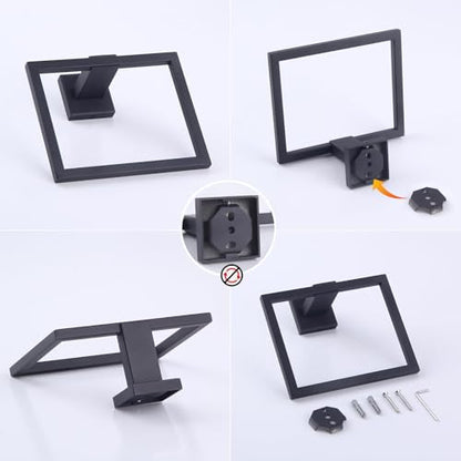 GERZWY Modern Black Towel Holder SUS304 Stainless Steel Towel Hanger Towel Ring for Bathroom Lavatory Wall Mount Contemporary Style JG1906-BK - color: Black