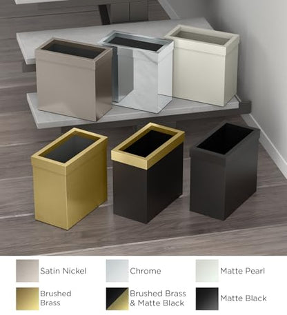 Gatco Modern Rectangle Wastebasket, Satin Nickel - Stainless Steel Trash Can with Removable Lid, Leakproof, 3 Gallon Capacity for Bathroom, Bedroom, Kitchen, or Office - color: Satin Nickel