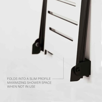Seachrome 18 inch Silhouette Slimline Folding Wall Mount Shower Bench Seat, White Seat with Matte Black Frame - color: White Seat With Matte Black Frame