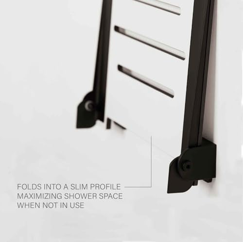 Seachrome 18 inch Silhouette Slimline Folding Wall Mount Shower Bench Seat, White Seat with Matte Black Frame - color: White Seat With Matte Black Frame