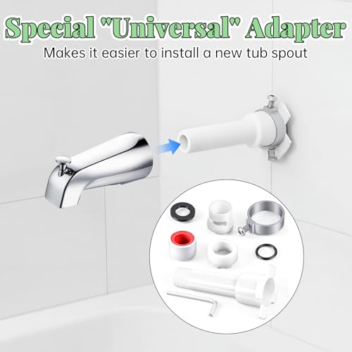 Four in One Tub Spout Adapter, Tub Spout Adapter Kit Universal Fits 1/2'' Copper Pipe, 1/2'' IPS and 3/4'' IPS Bathtub Faucet Adapters Slip Replacement Parts with Assembly Tool