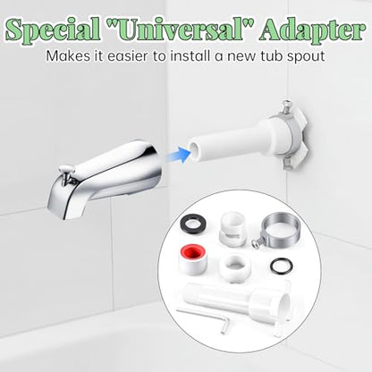 Four in One Tub Spout Adapter, Tub Spout Adapter Kit Universal Fits 1/2'' Copper Pipe, 1/2'' IPS and 3/4'' IPS Bathtub Faucet Adapters Slip Replacement Parts with Assembly Tool