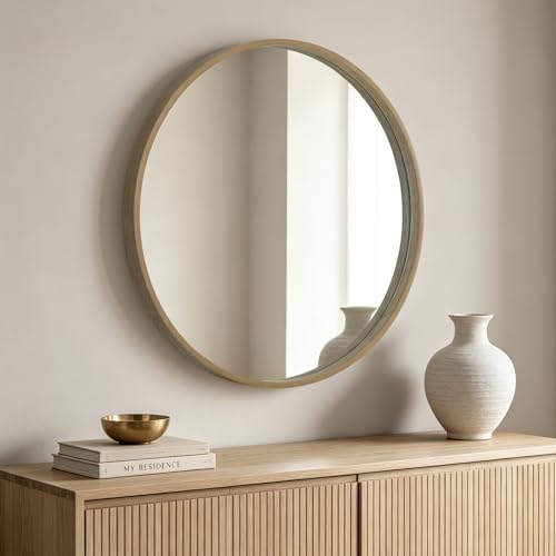 HOMECOOKIN Round Wood Mirror 32 inch Circle Mirror, Rustic Farmhouse Wooden Framed Decorative Wall Decor, Vanity Wall Mirror for Bathroom, Bedroom, Entryway, Living Room (Honey) - color: Honey, size: 32"L x 32"W