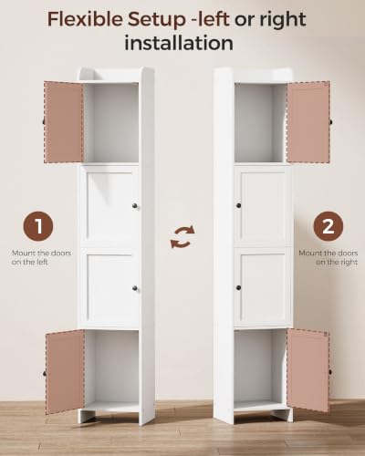 Slim Bathroom Storage Cabinet, Reversible Door Installation | Tall Narrow Storage Cabinet with Door and Shelves, Easy Assembly, 9.8 x 11.8 x 63.4 Inches, for Small Spaces, White