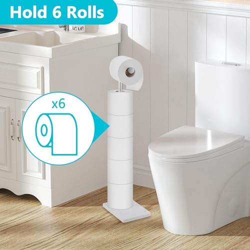 Toilet Paper Holder Free Standing, 6 Rolls Modern Stainless Steel Standing Bathroom Toilet Paper Roll Holder Stand with Storage Brushed Nickel Tissue Holder, Marble Base, Naturous - color: Brushed Nickel