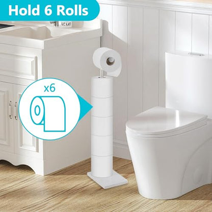 Toilet Paper Holder Free Standing, 6 Rolls Modern Stainless Steel Standing Bathroom Toilet Paper Roll Holder Stand with Storage Brushed Nickel Tissue Holder, Marble Base, Naturous - color: Brushed Nickel