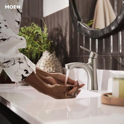 Moen Findlay Spot Resist Brushed Nickel Single-Handle Bathroom Faucet, Single-Hole Setup with Deckplate, 84516SRN - color: Spot Resist Brushed Nickel