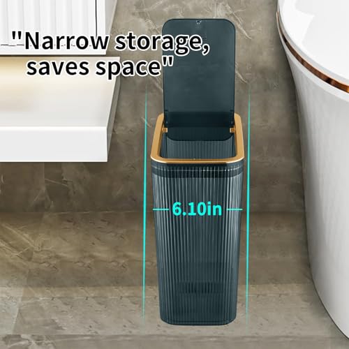 Garbage Can, Bathroom Trash Cans with Lids, 2.6 Gallon (Blue) | Transparent Trash Can , Office, Plastic Slim Waste Basket with Press Top Lid, 10L Clear Trash Bin for Home, Kitchen - color: Blue, style: Top and Bottom Opening