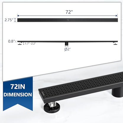 Neodrain 72" Linear Shower Drain, Matte Black 304 SS Bathroom Linear Drain | Black Shower Drain with Quadrato Grate& Adjustable Feet, Long Rectangle Shower Floor Drain in Bathroom, Balcony etc,cUPC - color: Matte Black, size: 72 In
