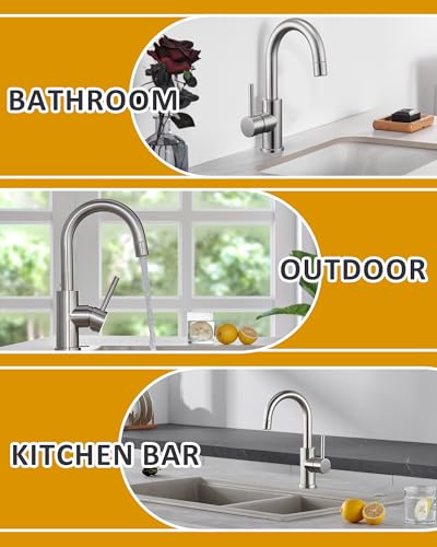 Tohlar Brushed Nickel Bathroom Faucet with 2 Mode Sprayer | Single Hole Bar Sink Faucet, 360° Swivel, with Pop Up Drain, for Vanity RV Laundry - color: Brushed Nickel