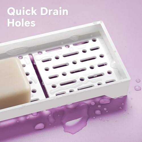 NiHome Self Draining Acrylic Soap Dish Fit for Kitsch, Durable Bathroom & Kitchen Soap Holder with 360° Airflow, Elegant Slotted Design to Keep Soap Bars Dry & Free from Residue, Easy to Clean (White) - color: White