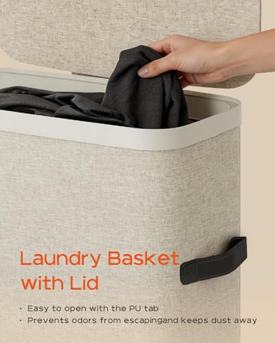 CASAMAYA Laundry Basket with Lid, Slim Laundry Hamper, 65L collapsible Laundry Organizer, Easy Assembly, with Handles and Removable Liners, 15.4 x 8.7 x 29.5 Inches, Beige JSP901M - color: Beige, size: 65L(1-Section)