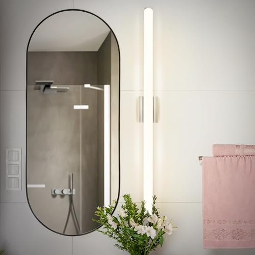 ASD 48" LED Linear Vanity Light Fixture, Modern Bathroom Sconce — 3 Color 3000K-5000K, Dimmable, 35W 3800LM, Energy Star & ETL Listed — Over Mirror Makeup Slim Bar for Bedroom, Cabinets — Nickel - color: Brushed Nickel, size: 48 Inch (1pk)