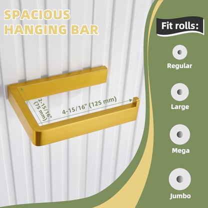 Brushed Gold Toilet Paper Holder, 304 Stainless Steel, Wall Mounted | 304 Stainless Steel, Rustproof for Bathroom Restroom Vanity, Space-saving Tissue Holder, Fits Regular, Large, Mega Rolls - color: Brushed Gold