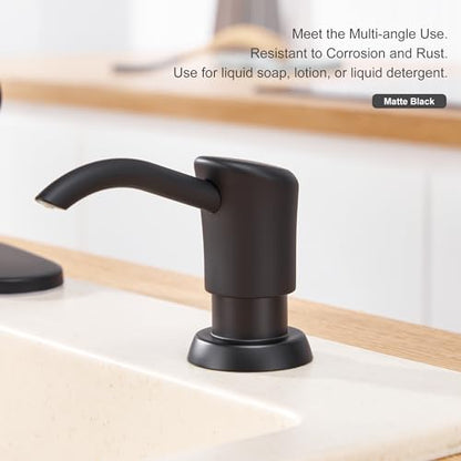 GAGALIFE Built in Sink Soap Dispenser or Lotion Dispenser for Kitchen Sink, Matte Black ABS Pump Head, with 17 Ounce PET Large Soap Bottle - color: Matte Black