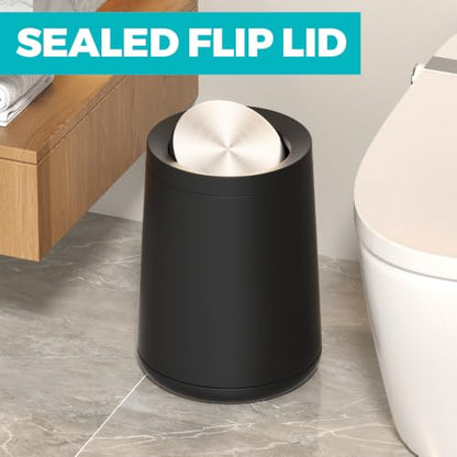 2.1 gallon/8L Black Trash Can,Waste Basket with Swing Cover,Metal,Stainless Steel,Large Capacity Garbage Can,for Bathroom,Living Room,Bedroom,Office,Hotel,Cafe - color: 32A black-8L