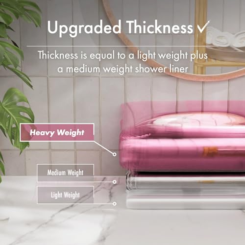 AmazerBath 100% EVA Shower Curtain Liner, 72 x 72 Inches Heavy Duty Shower Curtain and Liner 2-in-1 with 3 Clear Stones and 12 Brass Grommets, Color Block Soft Shower Liner - Clear & Bright Pink - color: Rainbow Flip Vibrant Haven