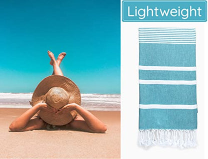 Premium Turkish Beach Towel (35”x 67”) – Lightweight, Quick Dry Beach Towel, Sand-Free, 100% Cotton – Teal - color: Teal
