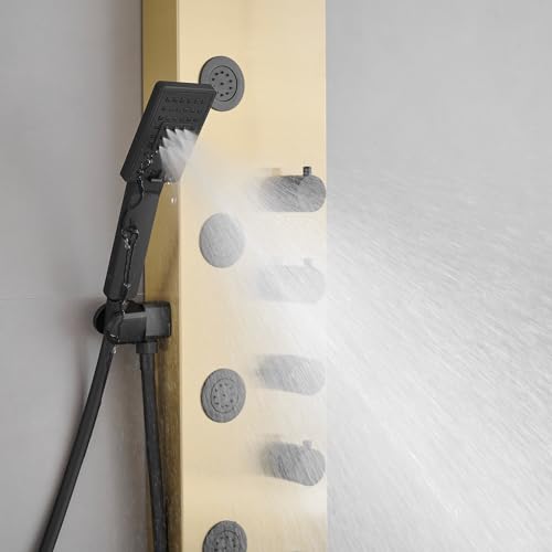 Shower Panel Shower Tower System Stainless Steel with 5 Body Jets Massage Adjustable, Bathroom Shower Column Wall Mount, Brushed Nickel and Black