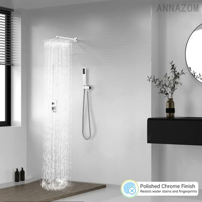 Rain Shower System Set with 10 Inch Large Shower Head High Pressure 2 Function Recessed Shower Valve Mixer Chrome Surface for Bathroom Remodel, Chrome - color: Polished Chrome, style: 10"- 2 Function
