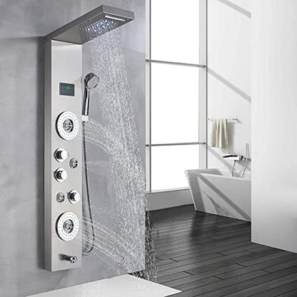 LED Shower Panel Tower Faucet Set rain Massage Body Jets System Stainless Steel