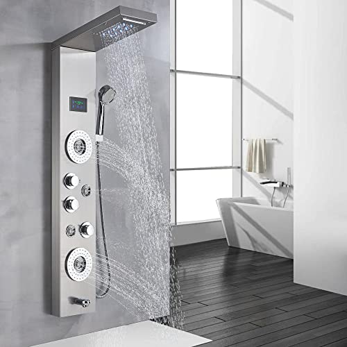 LED Shower Panel Tower Faucet Set rain Massage Body Jets System Stainless Steel