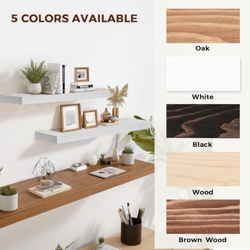 Solid Wood Floating Shelves, 36 Inch Wall Shelves, Set of 2, White | 8 Inch Deep, 1.6 Inch Thick, Extra-Wide Display Space, Mounting Hardware Included, For Kitchen, Bathroom and Living Room - color: White, size: 36x8x1.6