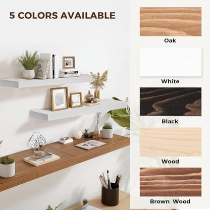 Solid Wood Floating Shelves, 36 Inch Wall Shelves, Set of 2, White | 8 Inch Deep, 1.6 Inch Thick, Extra-Wide Display Space, Mounting Hardware Included, For Kitchen, Bathroom and Living Room - color: White, size: 36x8x1.6