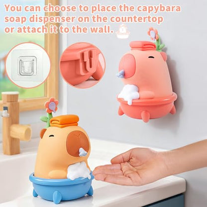 Cute Soap Dispenser - Pink Kids Automatic Foam Hand Soap Dispenser Touchless,Wall Mount Waterproof USB Rechargeable, 9.5oz for Bathroom, Office, Hotel, Hospital, Preschool Children - color: Pink Capybara