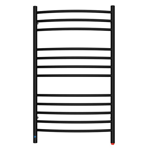 12-Bar Curved Towel Warmer, Heated Towel Rack with Timer, Black | 12 Curved Heating Bars, Timer And Temperature Control, 160W Power, Wall-Mounted Design, Plug-In Or Hardwired Installation - color: Matte Black