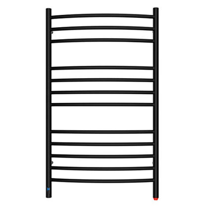 12-Bar Curved Towel Warmer, Heated Towel Rack with Timer, Black | 12 Curved Heating Bars, Timer And Temperature Control, 160W Power, Wall-Mounted Design, Plug-In Or Hardwired Installation - color: Matte Black