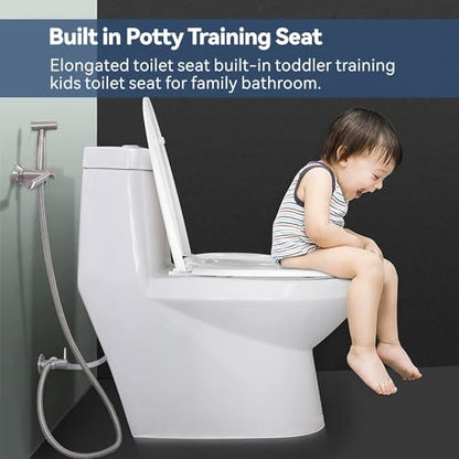 JINGZE Round Toddler Toilet Seat Adult/Child,Built-In Potty Training Seat, Soft Quiet Close Non-Slip Seat, Easy to Install & Clean,Magnetic Kids Seat and Cover,White - color: White, size: Round 16.5inch with Baby Seat