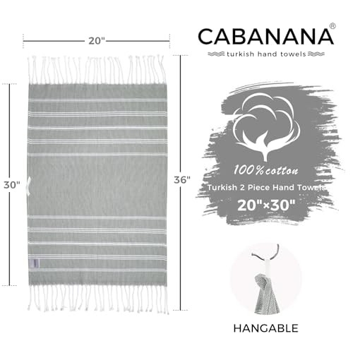 cabanana Hand Towels for Bathroom - 2-Pack,20x30 Inch-100% Cotton,Turkish Bathroom Hand Towels,Super Absorbent & Quick-Dry Soft for Bath, Kitchen, Spa, Face, Hair, Dishcloth (Gray) - color: Grey 20x30