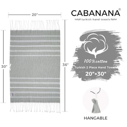 cabanana Hand Towels for Bathroom - 2-Pack,20x30 Inch-100% Cotton,Turkish Bathroom Hand Towels,Super Absorbent & Quick-Dry Soft for Bath, Kitchen, Spa, Face, Hair, Dishcloth (Gray) - color: Grey 20x30