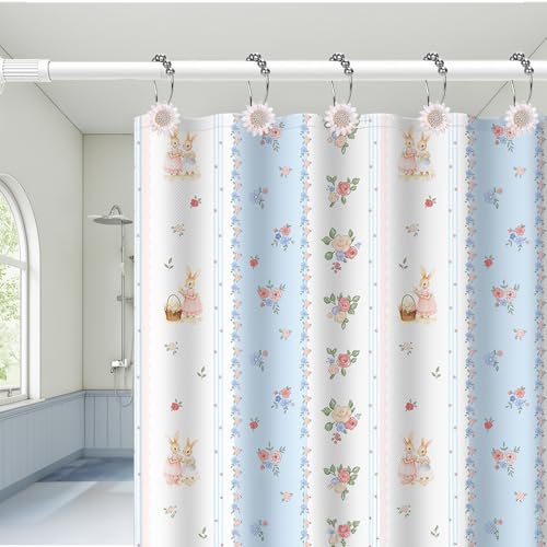 Decorative Sunflower Shower Curtain Hooks,Set of 12,Crystal Rhinestone Center,White Petals,Roller Ball,Stainless Steel,Flower Decor,Rustproof,Shower Rings,Easy Install,for Bathroom Decor