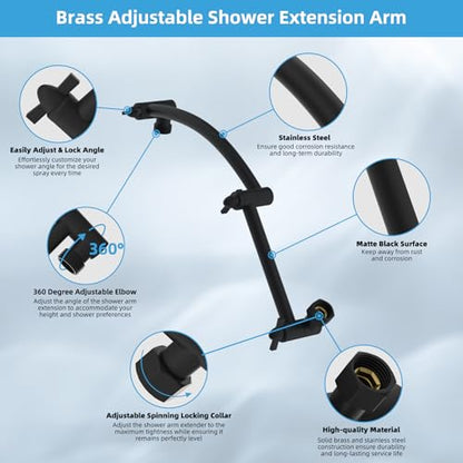 Hibbent All Metal 8'' Rain Shower Head, 16'' Extension Arm, Matte Black | cUPC Certified High Pressure Rainfall Showerhead with Solid Brass Adjustable Shower Head Extension Arm, Fixed Showerheads - color: Matte Black, style: Square 8''