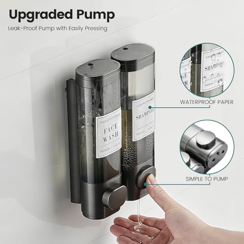Shower Soap Dispenser 2 Chamber No Drill Wall-Mounted Shampoo Dispenser | Shower Dispenser for Bathroom Hotel Leak-Proof Pumps ,Large Capacity ,Gun Gray - color: 2gray
