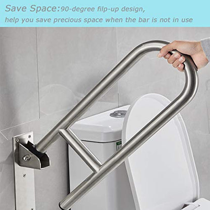 24 Inch Flip Up Toilet Grab Bar, Stainless Steel Bathroom Safety Rail | Wall Mounted Support Bar, Non-Slip Surface, 330LBS Load Capacity, Ideal for Disabled, Elderly, Pregnant Women - style: 24Inch