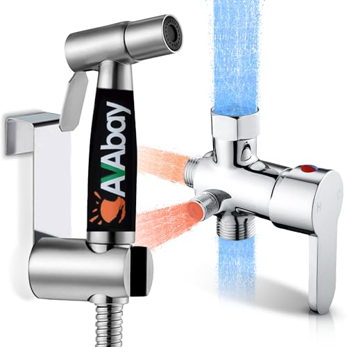 Hot and Cold Bidet Sprayer for Toilet w/Thermal Insulated Grip - Hot Water 180°F Handheld Sink Bidet Shataff - Diaper Sprayers - Muslim Shower Hand Held Attachment for Sink Hose Sprayer - color: Hot & Cold Bidet Sprayer