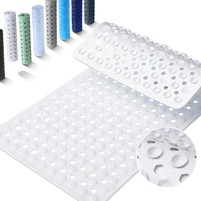 Yimobra Bathtub Mat Non Slip, 27.5"X15.5" Machine Washable Shower Floor Mat, Soft on Feet, Bathmat with Drain Holes and Suction Cups, Bathroom Essentials, White - color: White, size: 27.5 X 15.5 Inch